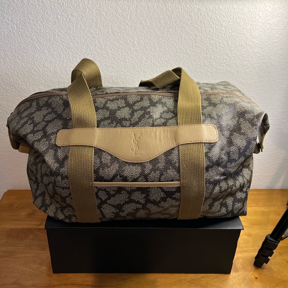 Yves Saint Laurent Tan and Black Travel Bag
